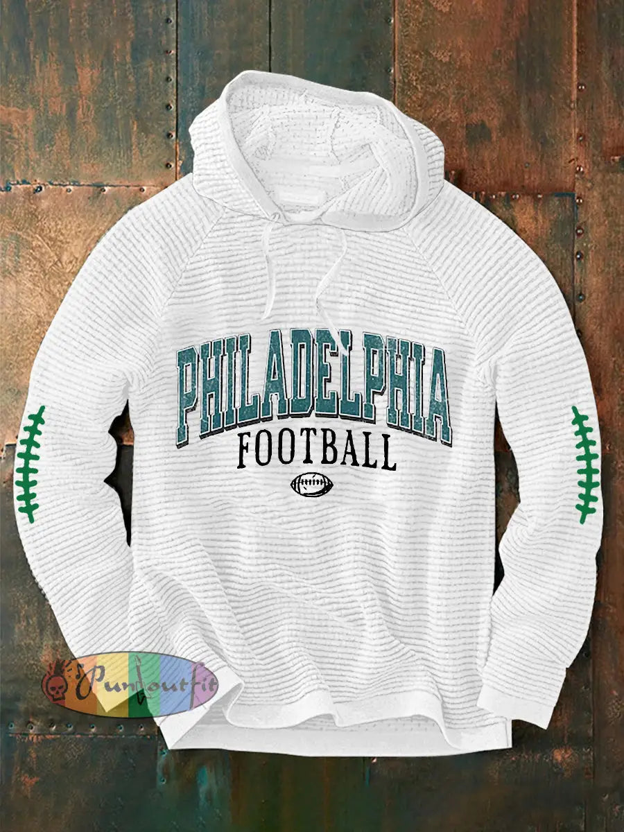 Men’s Football Fans Lovers Gameday Casual Waffle Hoodie White / S