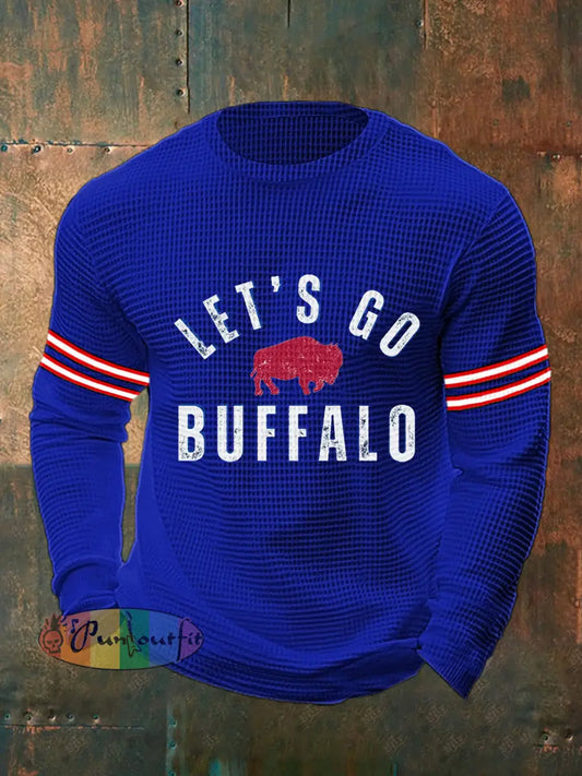 Men’s Football Fans Lovers Gameday Casual Waffle Top Blue / S