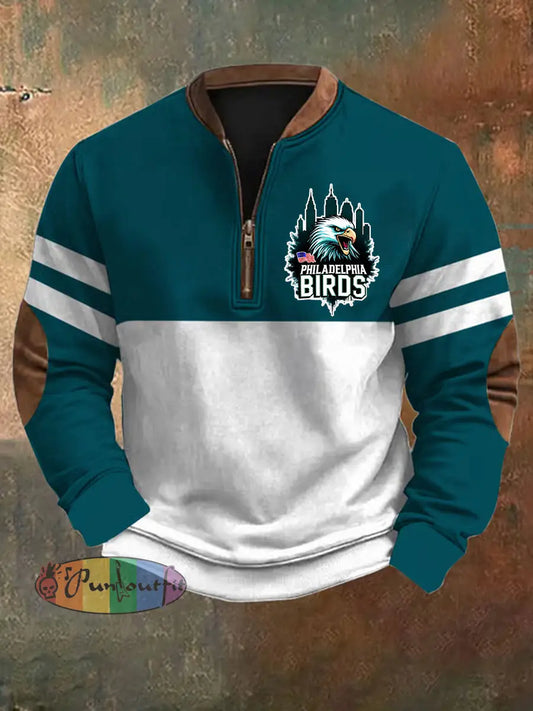 Men’s Football Fans Lovers Gameday Casual Zip Neck Sweatshirt Picture 1 / S
