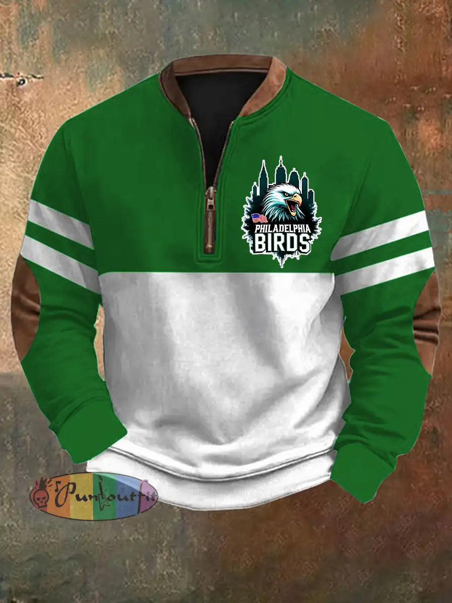 Men’s Football Fans Lovers Gameday Casual Zip Neck Sweatshirt Picture 2 / S