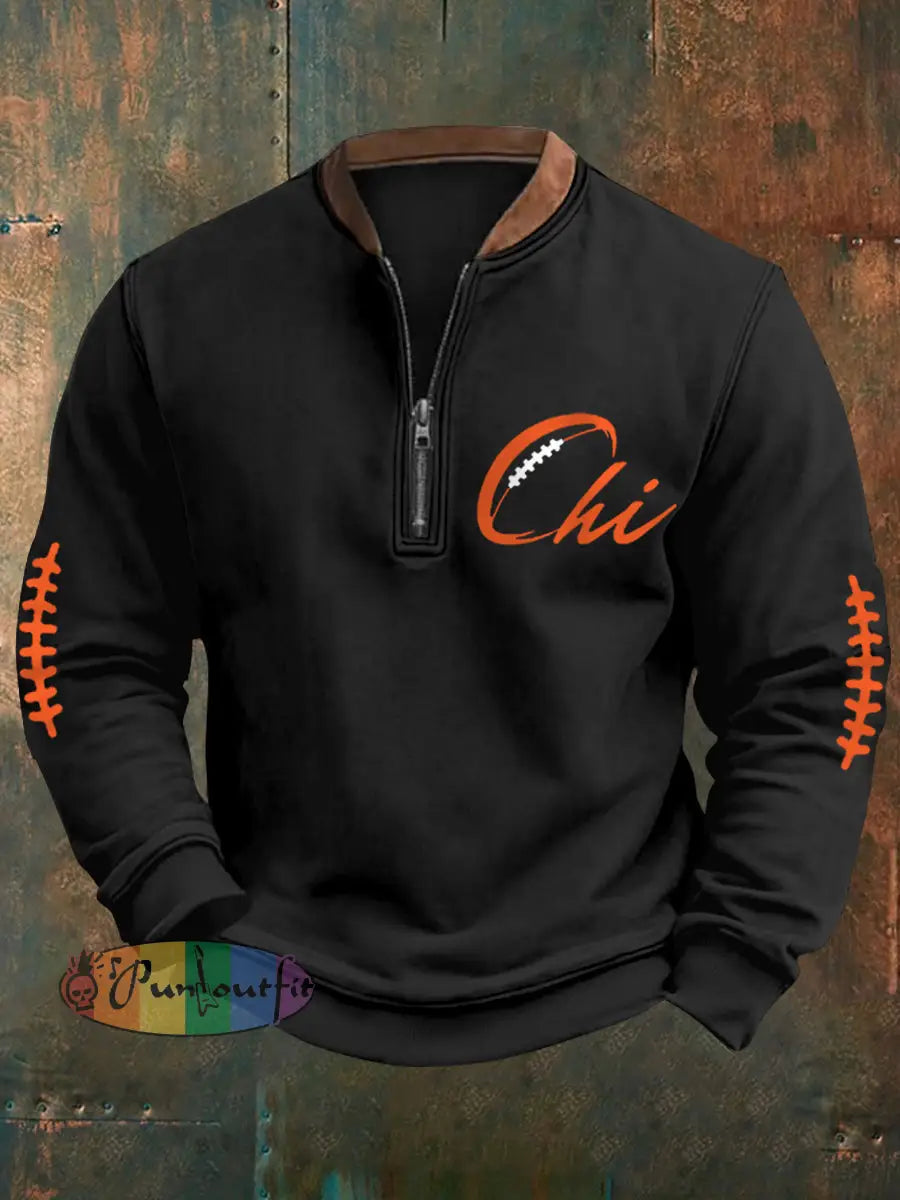 Men’s Football Fans Lovers Gameday Casual Zipper Sweatshirt Black / S