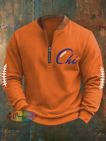 Men’s Football Fans Lovers Gameday Casual Zipper Sweatshirt Orange / S