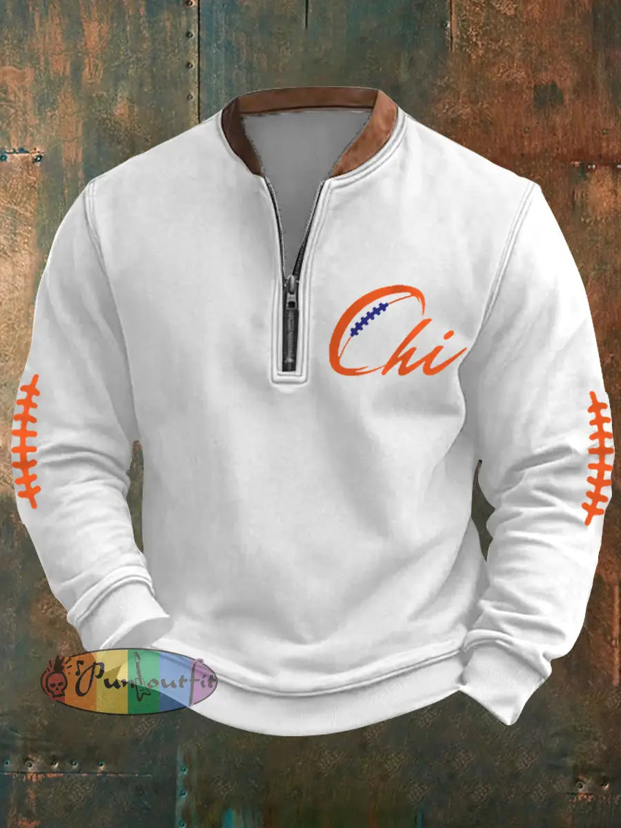 Men’s Football Fans Lovers Gameday Casual Zipper Sweatshirt White / S