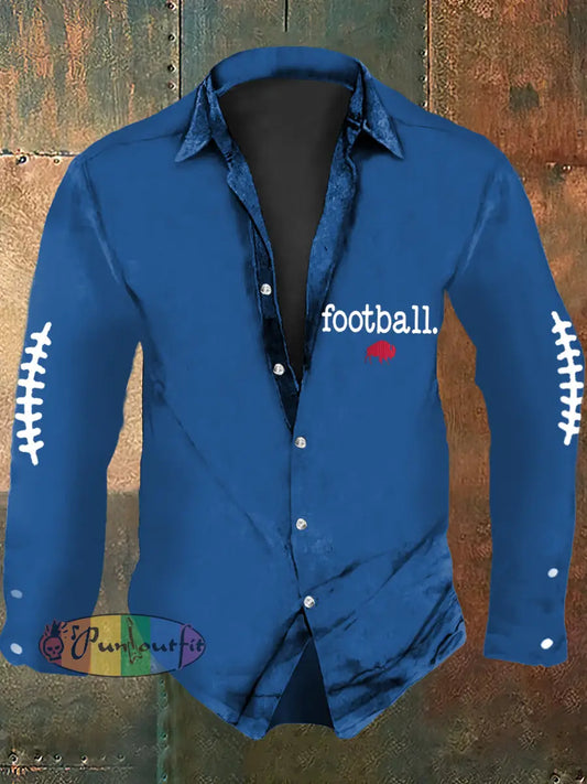Men’s Football Lover Buffalo Print Casual Long Sleeve Shirt Blue / S