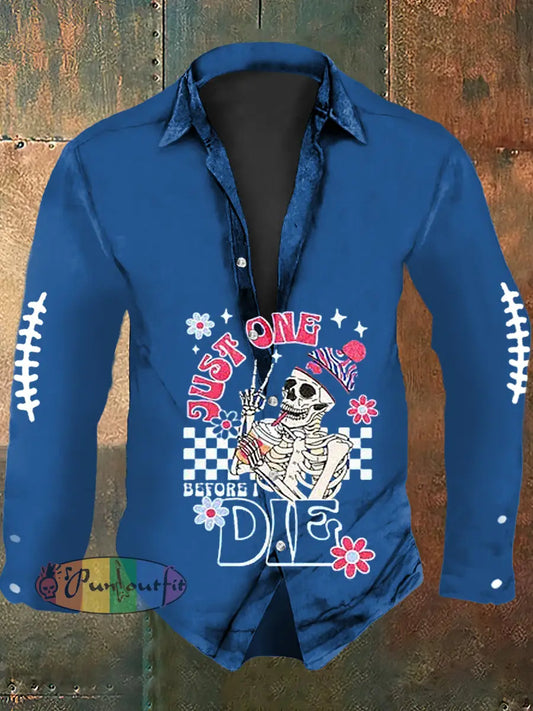 Men’s Football Lover Buffalo Print Casual Long Sleeve Shirt Blue / S