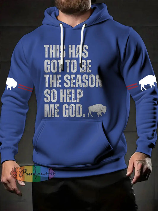 Men’s Football Lover Buffalo Printed Hoodie Blue / S