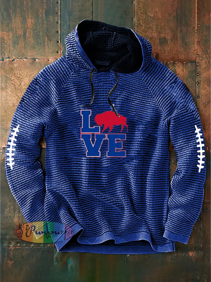 Men’s Football Lover Buffalo Printed Hoodie Blue / S
