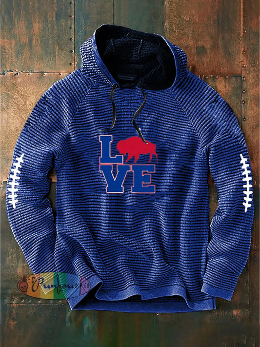 Men’s Football Lover Buffalo Printed Hoodie Blue / S