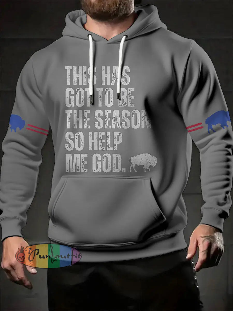 Men’s Football Lover Buffalo Printed Hoodie Gray / S