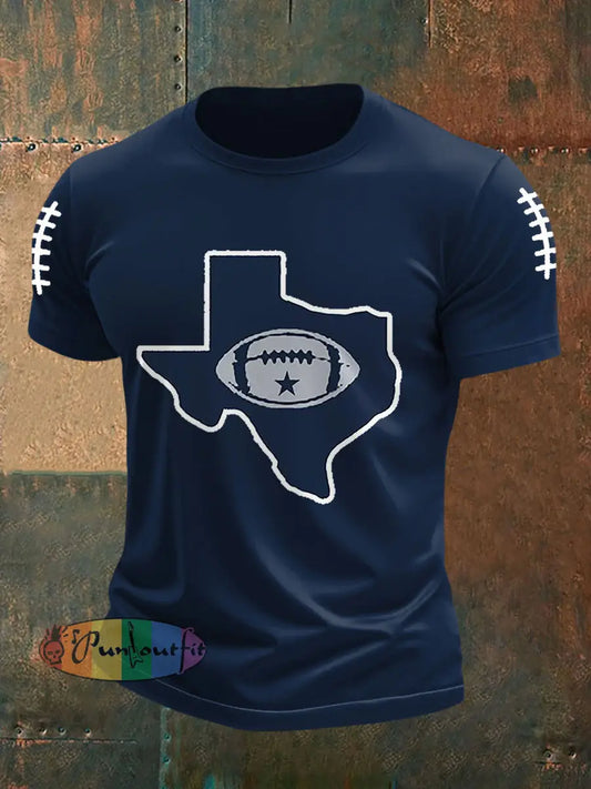 Men’s Football Print Casual T Shirt Navy Blue / S