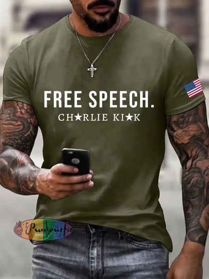 Men’s Free Speech Print T-shirt Army Green / S
