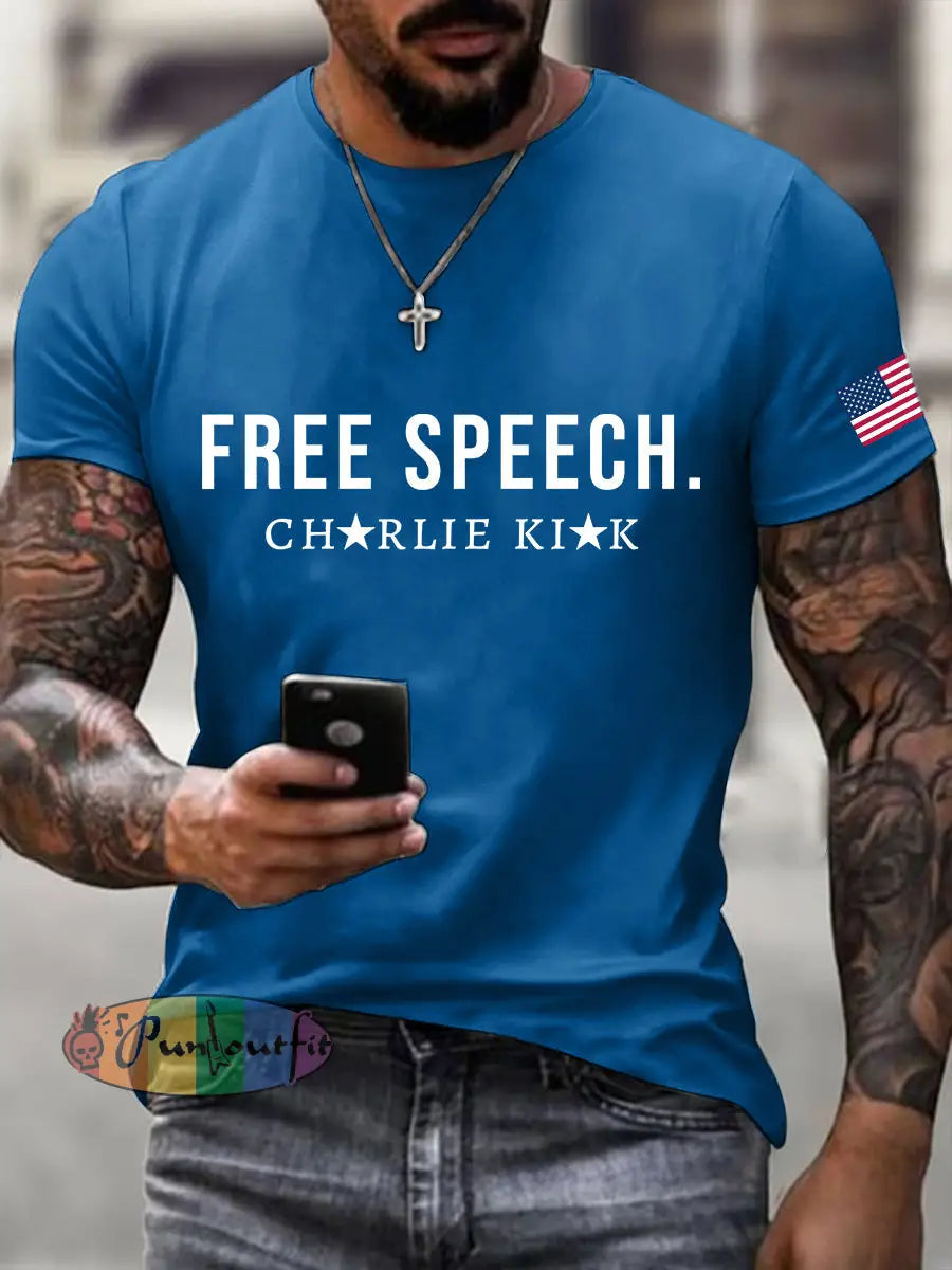 Men’s Free Speech Print T-shirt Blue / S