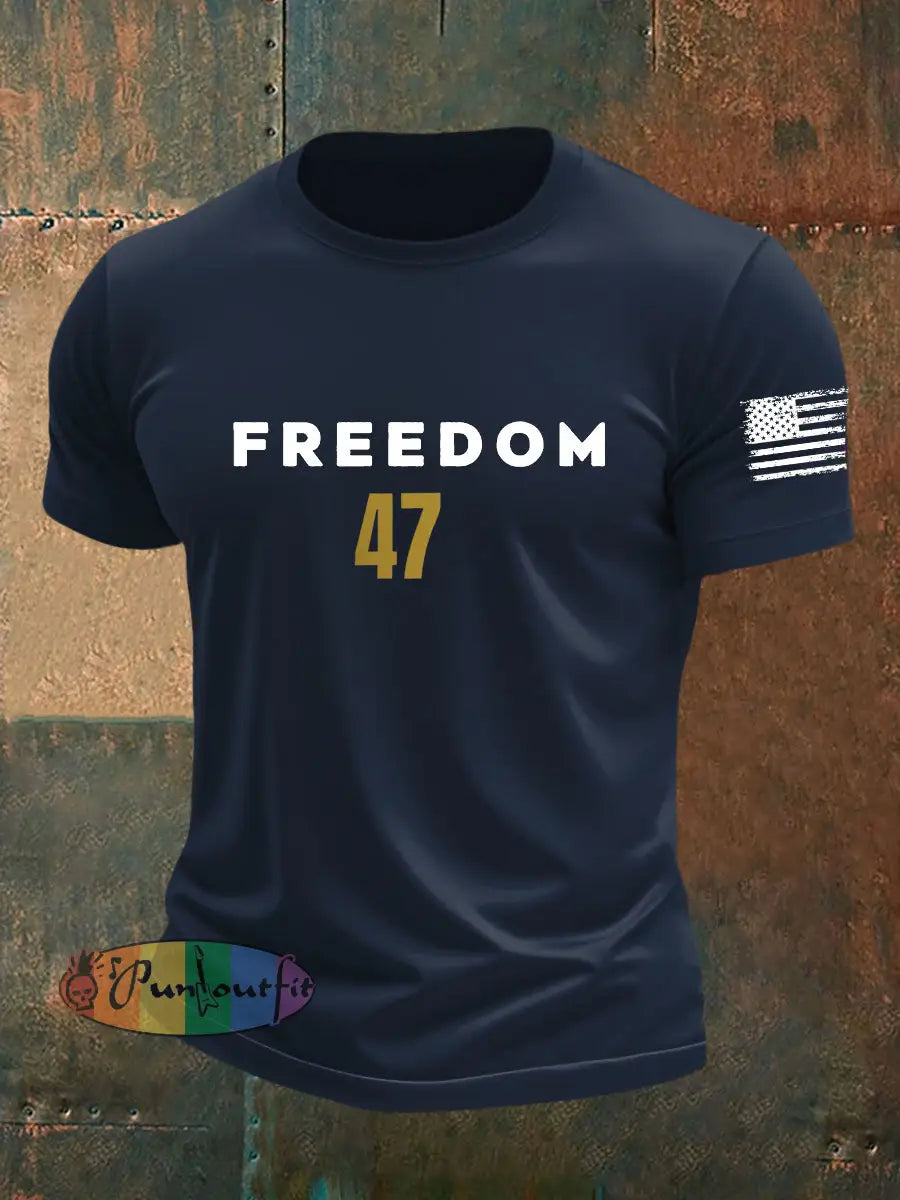 Men’s Freedom 47 Flag Short Sleeve T-shirt Navy Blue / S