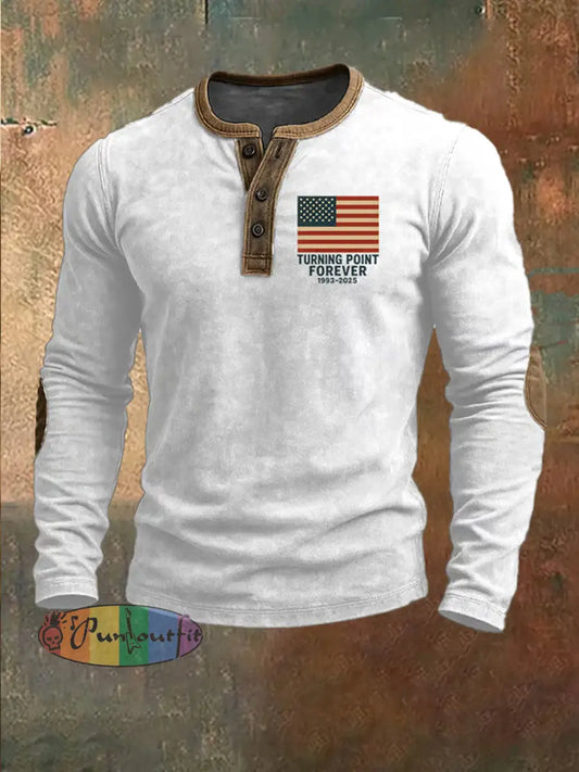 Men’s Freedom American Flag Print Casual Henley A / S
