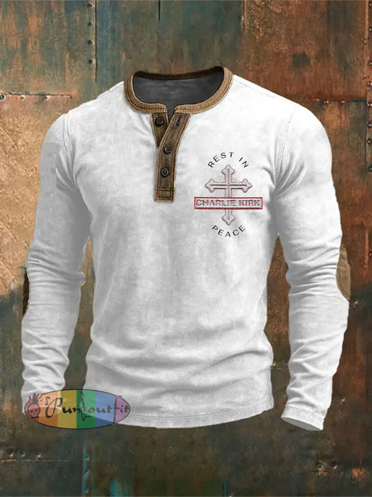Men’s Freedom American Flag Print Casual Henley A / S