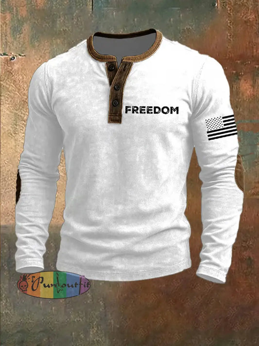 Men’s Freedom American Flag Print Casual Henley A / S