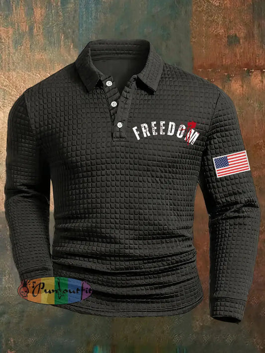 Men’s Freedom American Flag Print Casual Waffle Polo Shirt A / S