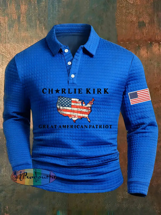 Men’s Freedom American Flag Print Casual Waffle Polo Shirt A / S