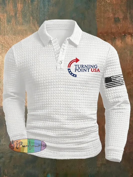 Men’s Freedom American Flag Print Casual Waffle Polo Shirt A / S