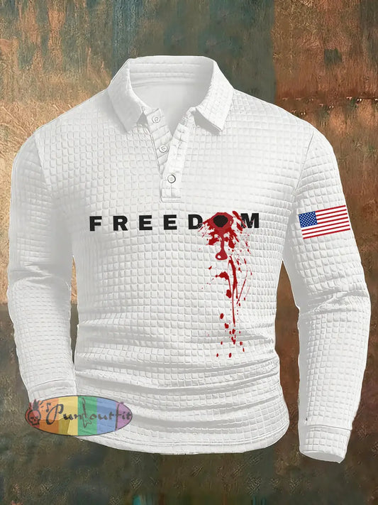 Men’s Freedom American Flag Print Casual Waffle Polo Shirt A / S