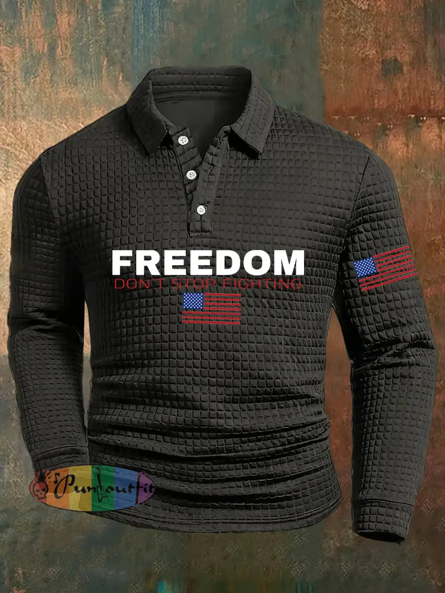 Men’s Freedom American Flag Print Casual Waffle Polo Shirt A / S