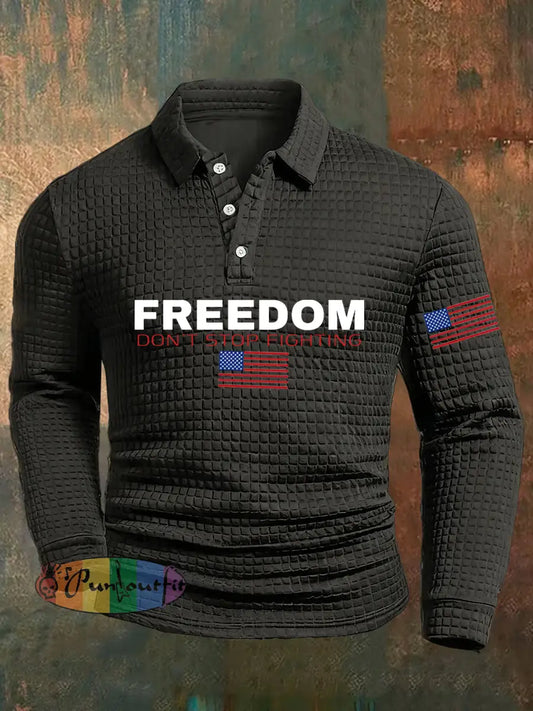Men’s Freedom American Flag Print Casual Waffle Polo Shirt A / S