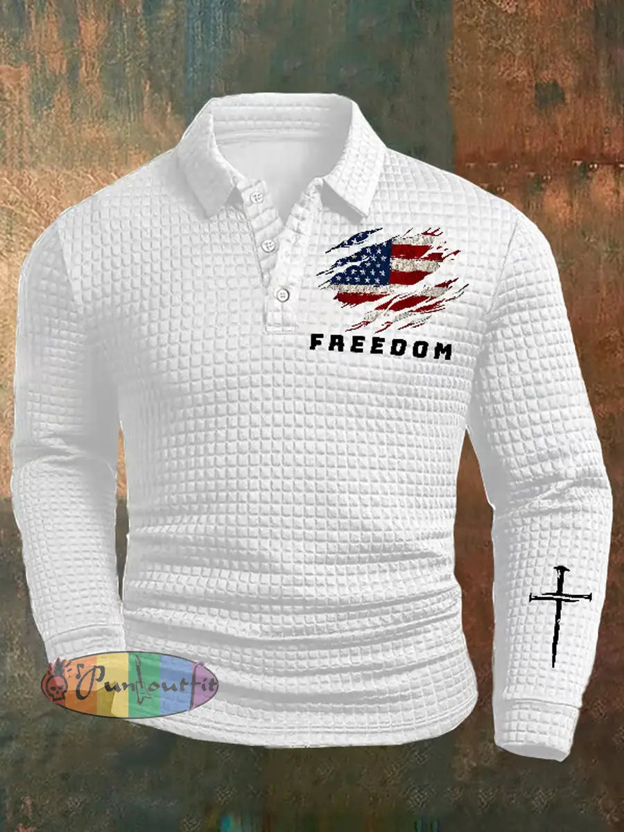Men’s Freedom American Flag Print Casual Waffle Polo Shirt A / S