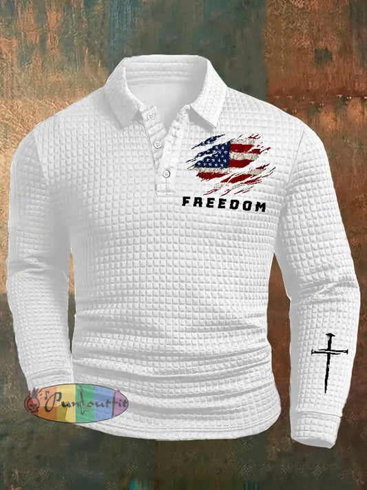 Men’s Freedom American Flag Print Casual Waffle Polo Shirt A / S