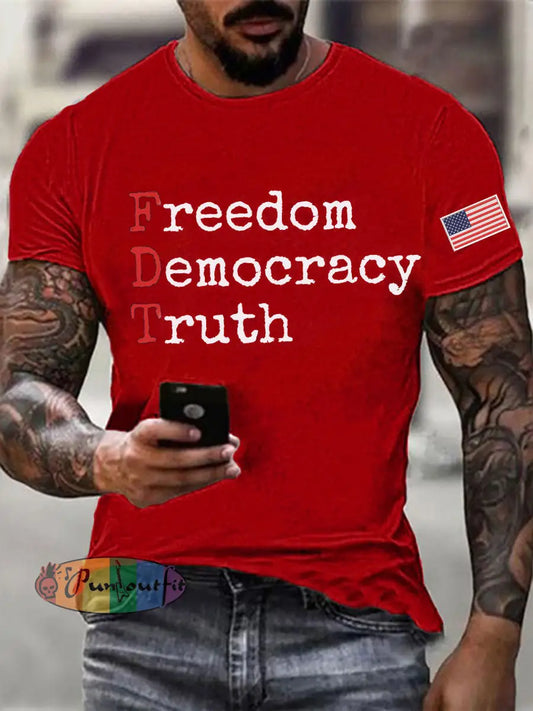 Men’s Freedom Democracy Truth Printed T-shirt Pure Red / S