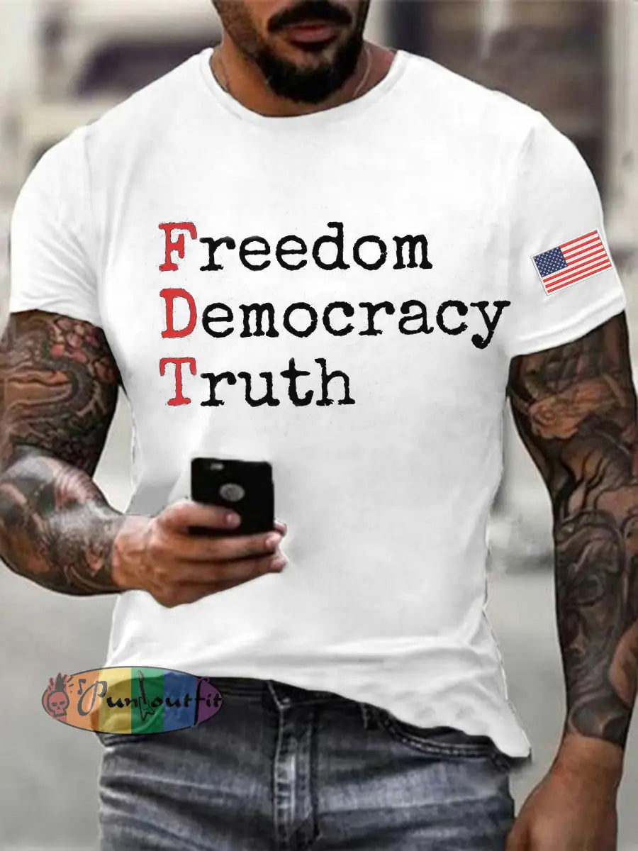 Men’s Freedom Democracy Truth Printed T-shirt White / S