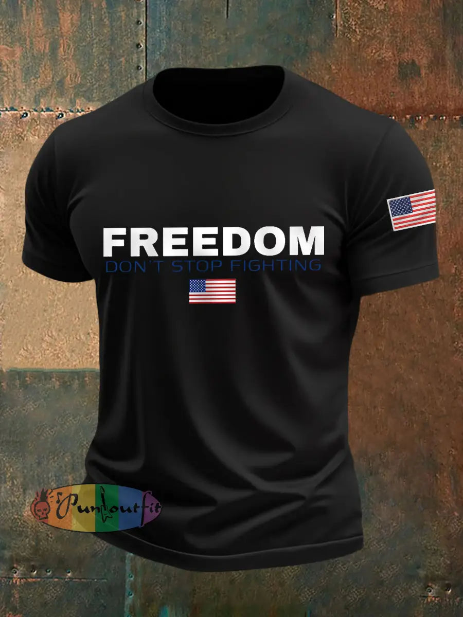 Men’s Freedom Don’t Stop Fighting R.I.P Charlie Kirk Tee Black / S