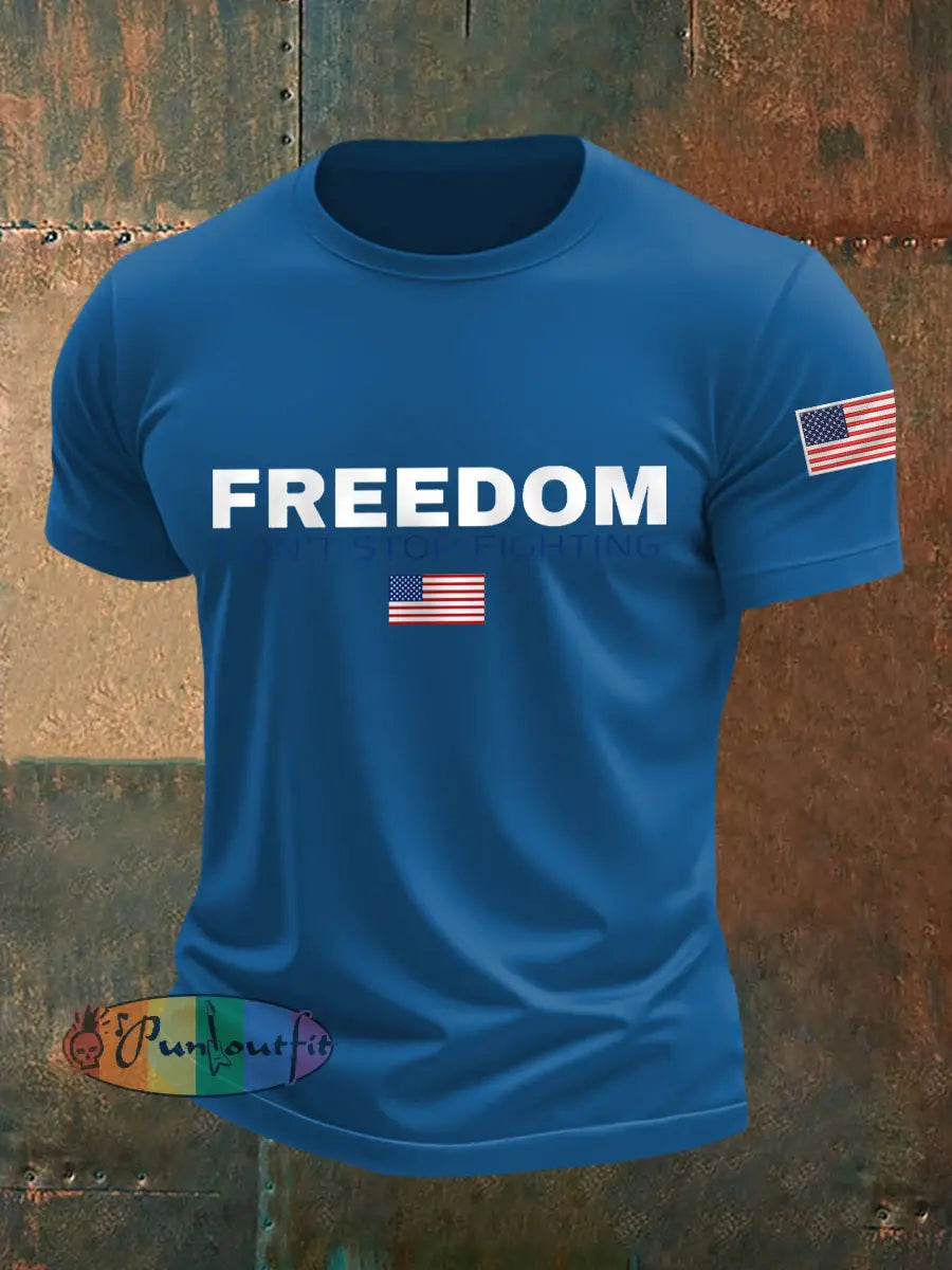 Men’s Freedom Don’t Stop Fighting R.I.P Charlie Kirk Tee Blue / S
