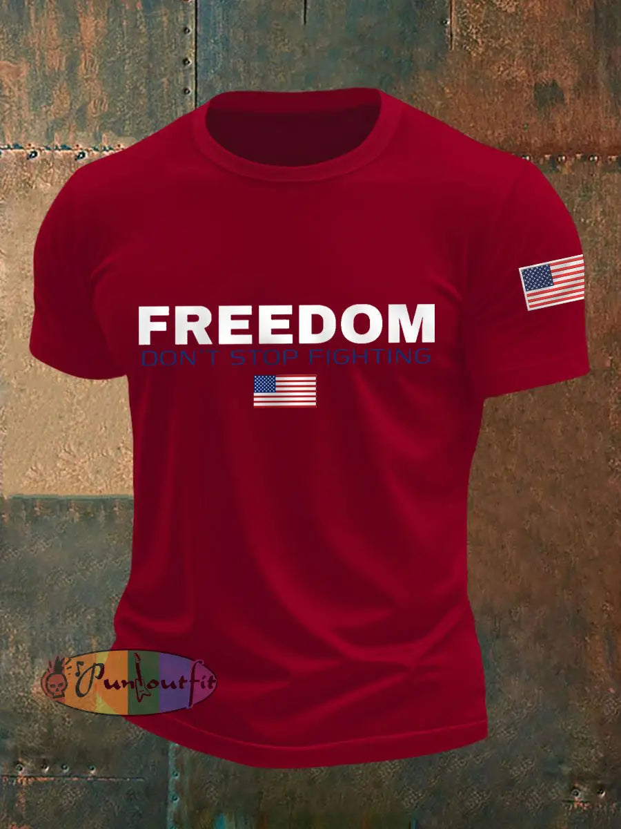 Men’s Freedom Don’t Stop Fighting R.I.P Charlie Kirk Tee Deep Red / S