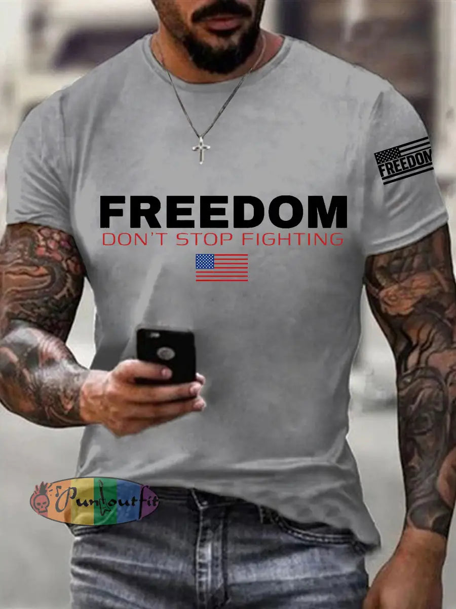 Men’s Freedom Don’t Stop Fighting R.I.P Charlie Kirk Tee Light Gray / S