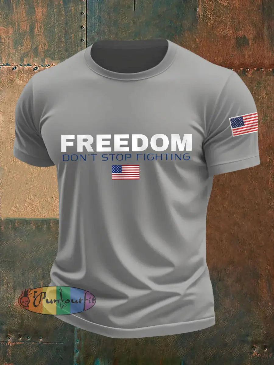 Men’s Freedom Don’t Stop Fighting R.I.P Charlie Kirk Tee Light Gray / S