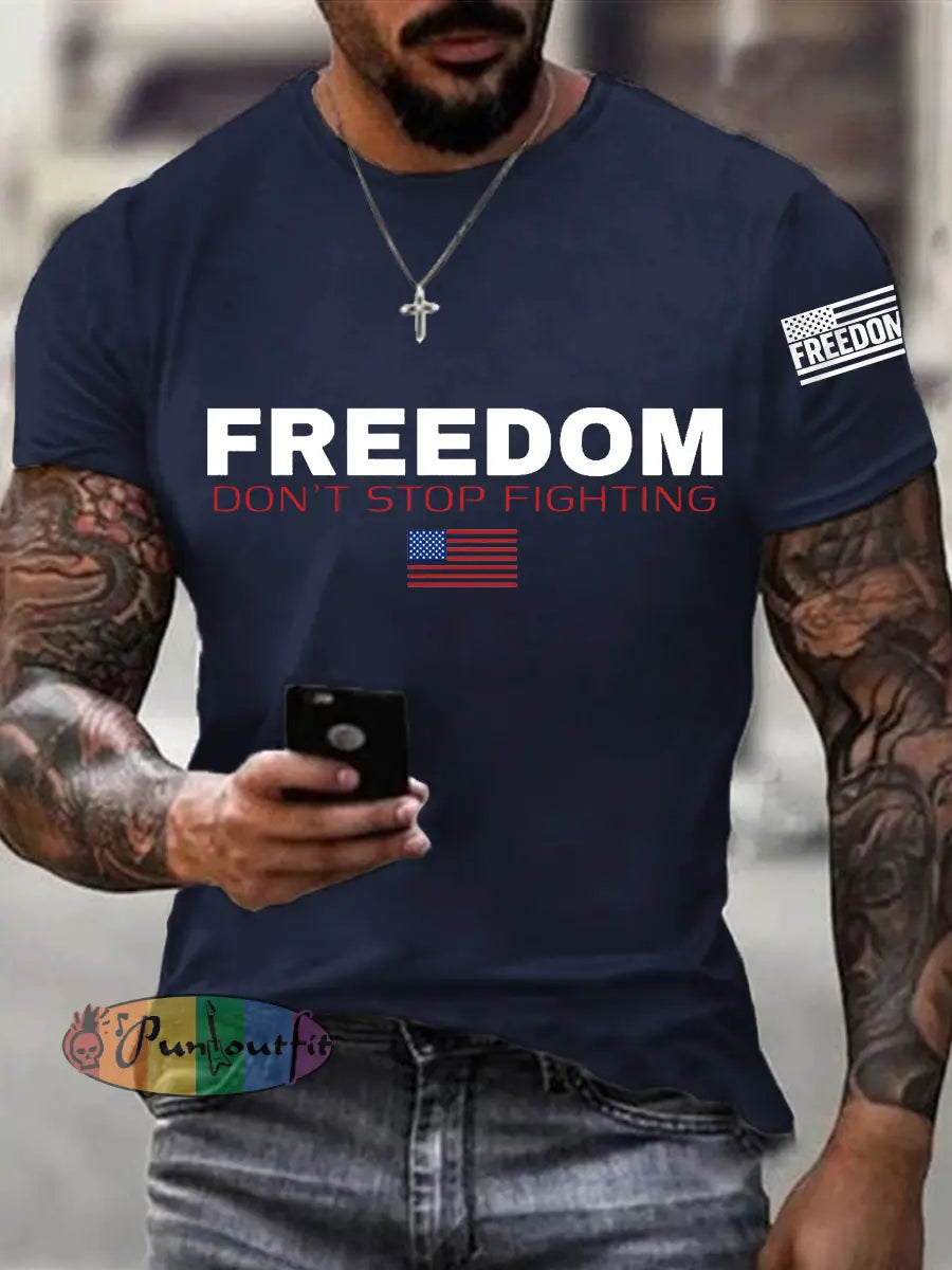 Men’s Freedom Don’t Stop Fighting R.I.P Charlie Kirk Tee Navy Blue / S