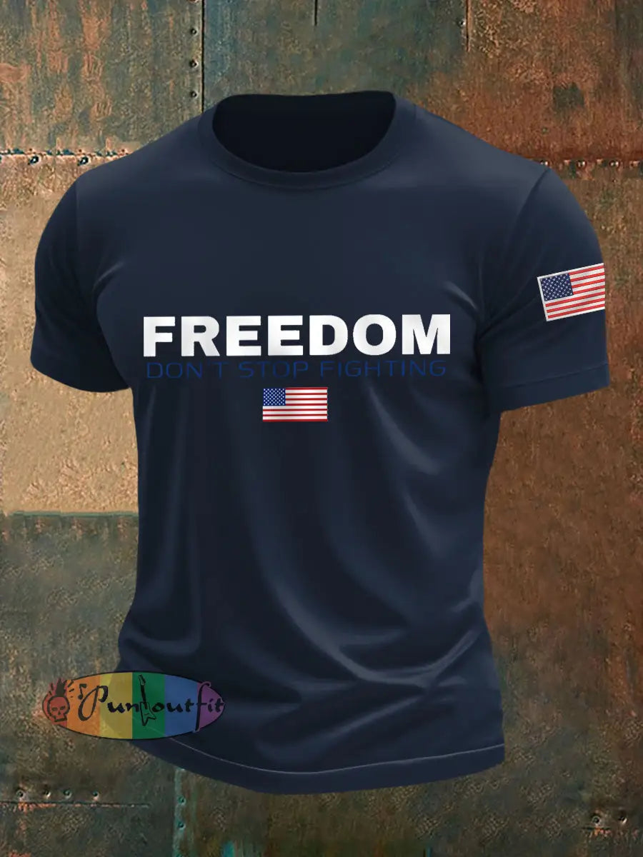 Men’s Freedom Don’t Stop Fighting R.I.P Charlie Kirk Tee Navy Blue / S