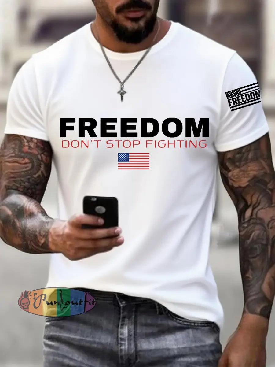 Men’s Freedom Don’t Stop Fighting R.I.P Charlie Kirk Tee White / S