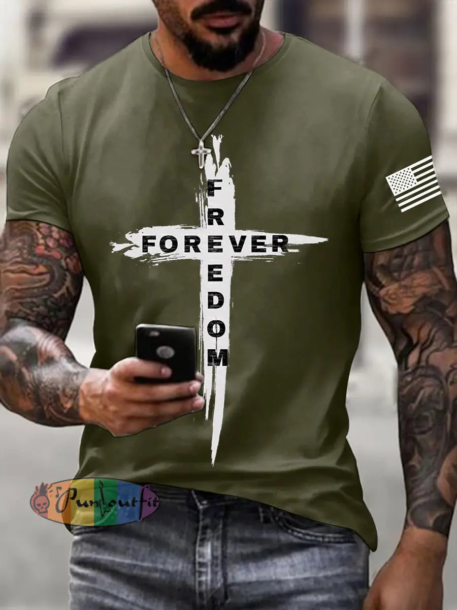 Men’s Freedom Forever Print T-Shirt Army Green / S