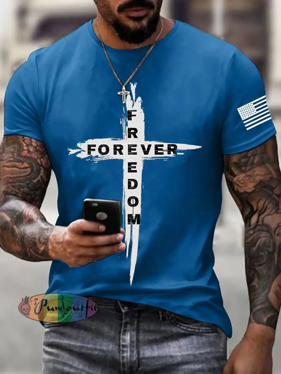 Men’s Freedom Forever Print T-Shirt Blue / S
