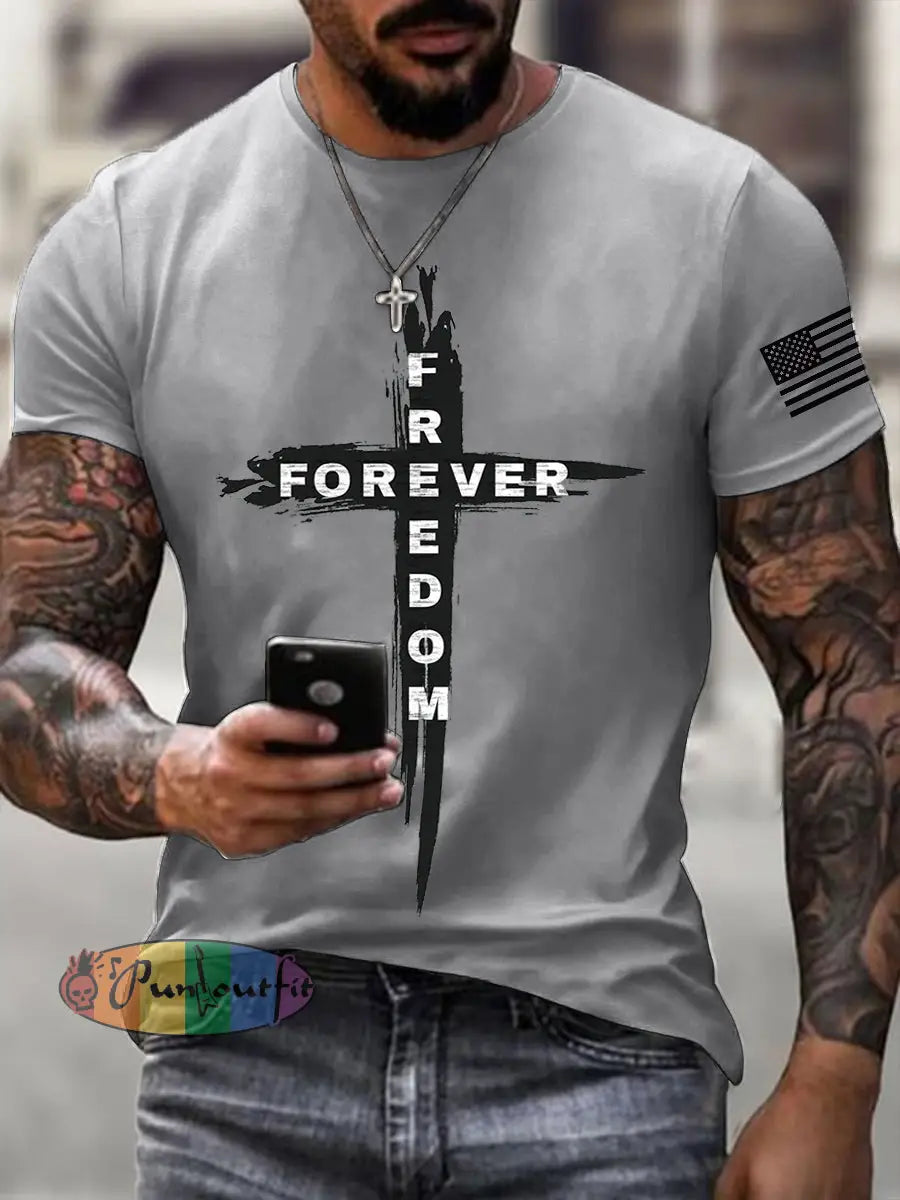 Men’s Freedom Forever Print T-Shirt Light Gray / S