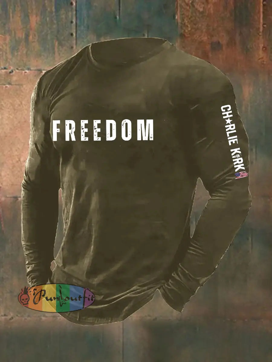 Men’s Freedom Is Not Free R.I.P Charlie Kirk Long Sleeve T-shirt Army Green / S
