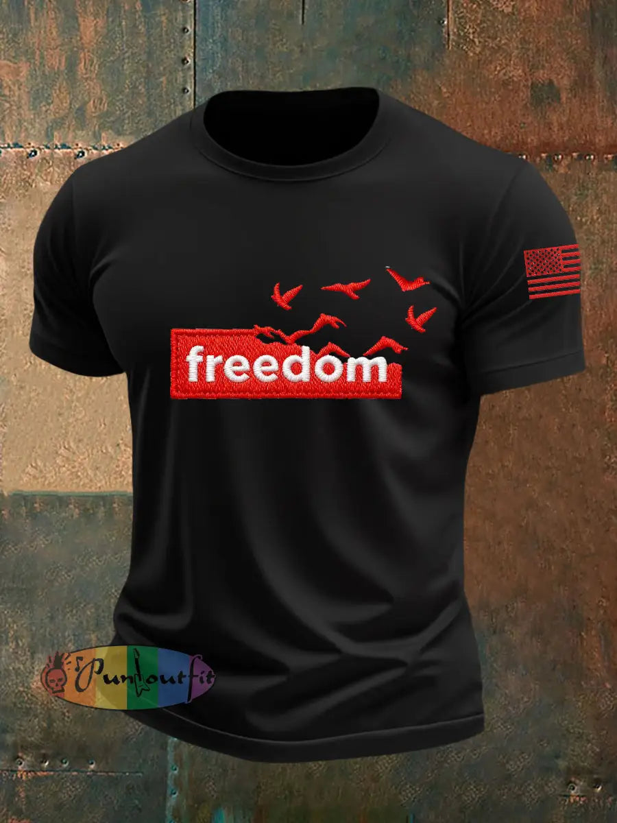 Men’s Freedom Liberty Flag Short-sleeved T-shirt Black / S
