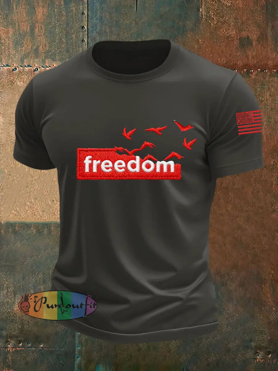 Men’s Freedom Liberty Flag Short-sleeved T-shirt Dark Gray / S