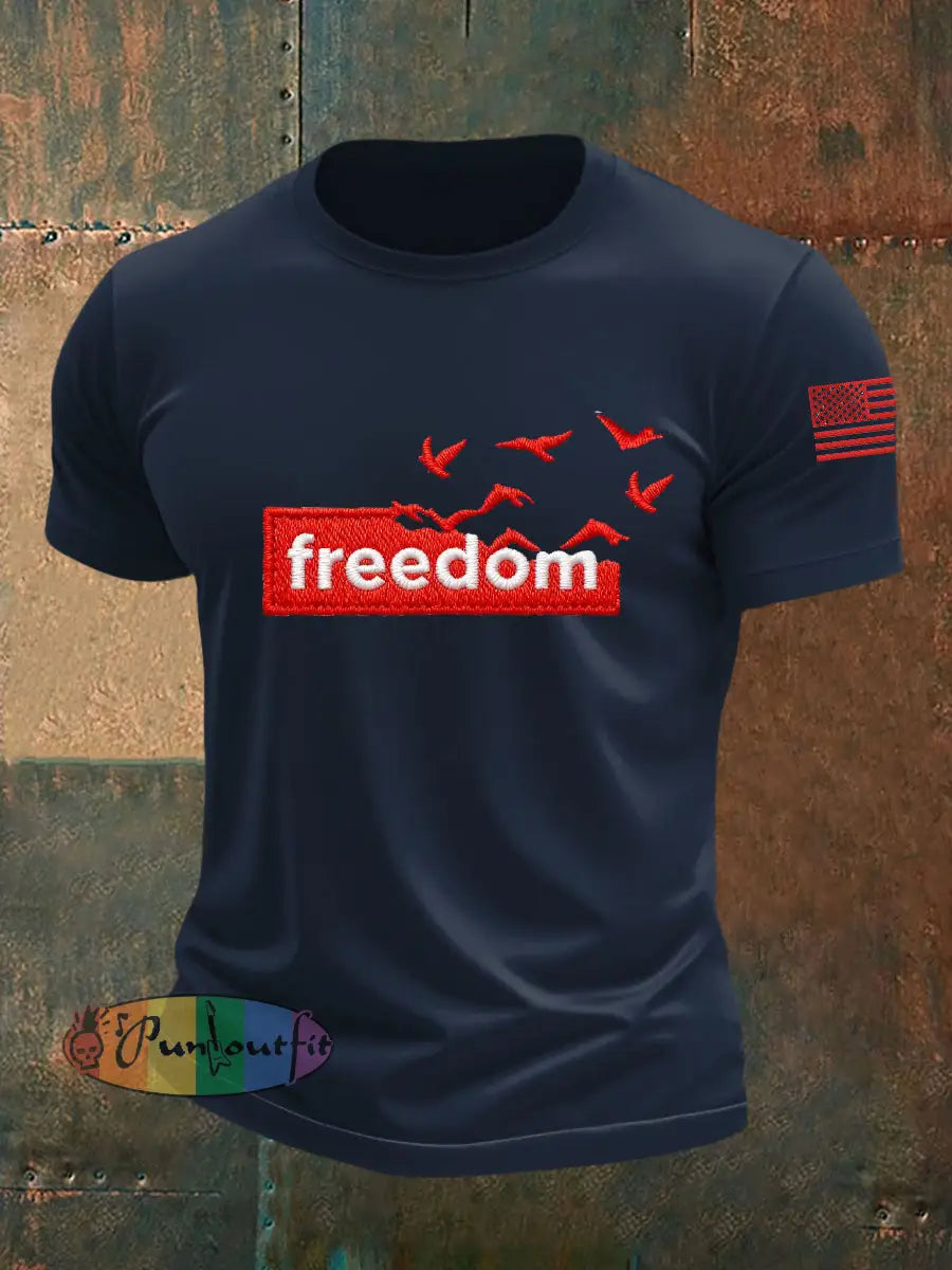 Men’s Freedom Liberty Flag Short-sleeved T-shirt Navy Blue / S