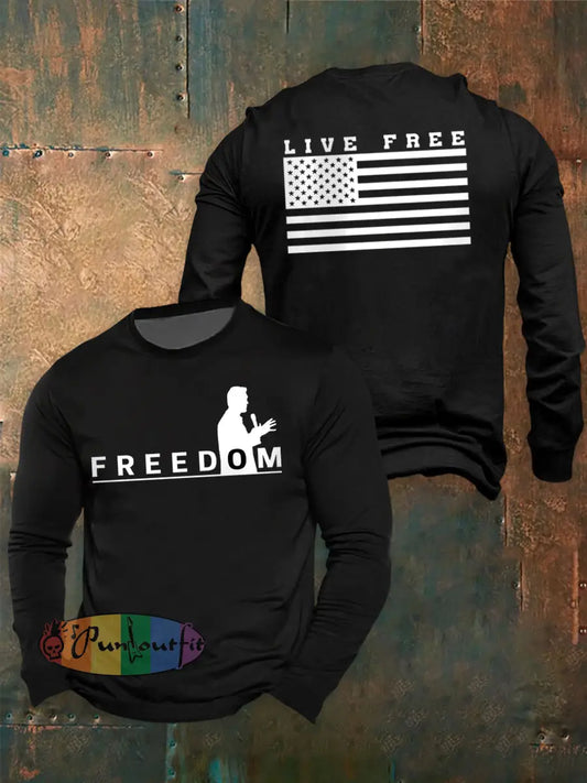 Men’s Freedom Live Free Print long sleeve round neck T-shirt Black / S