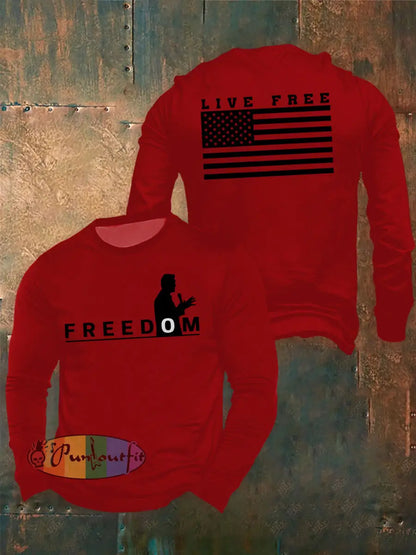 Men’s Freedom Live Free Print long sleeve round neck T-shirt Pure Red / S