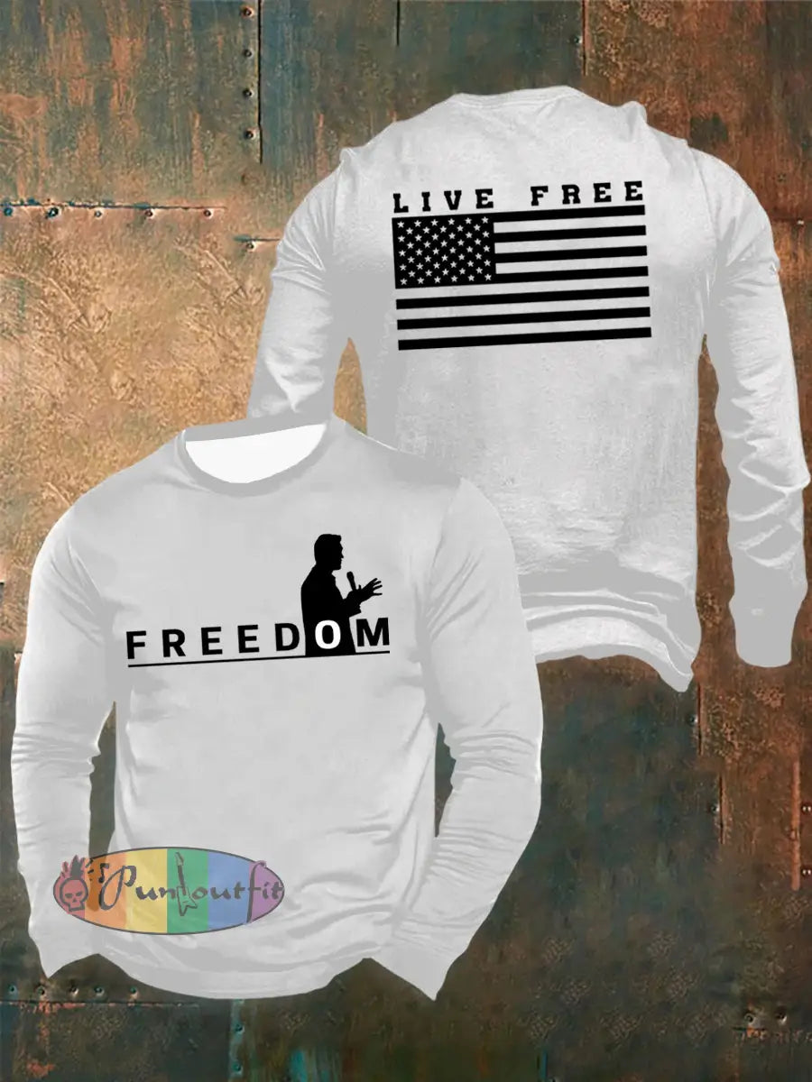 Men’s Freedom Live Free Print long sleeve round neck T-shirt White / S