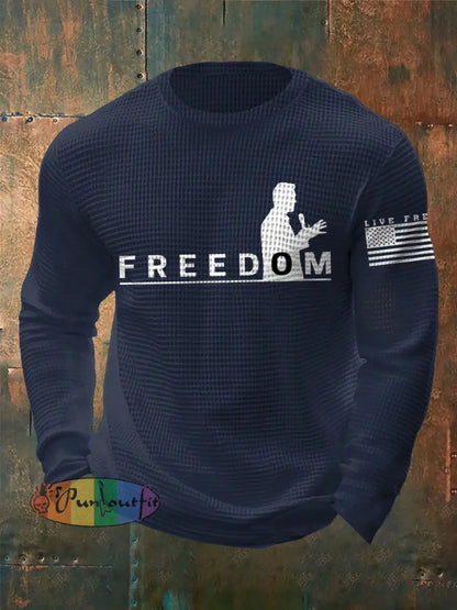 Men’s Freedom Live Free Print Waffle Long Sleeve T-Shirt Navy Blue / S