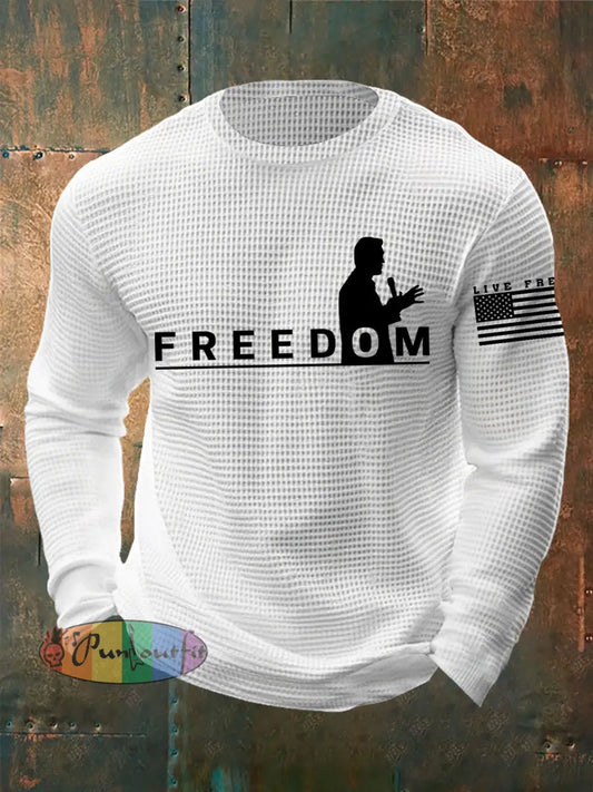 Men’s Freedom Live Free Print Waffle Long Sleeve T-Shirt White / S